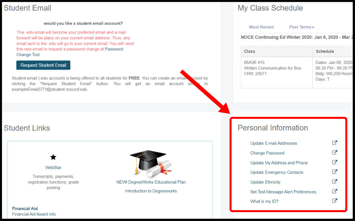 MyGateway student homepage example