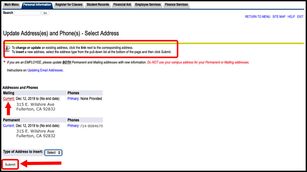 Webstar example on how to update either your phone number or address