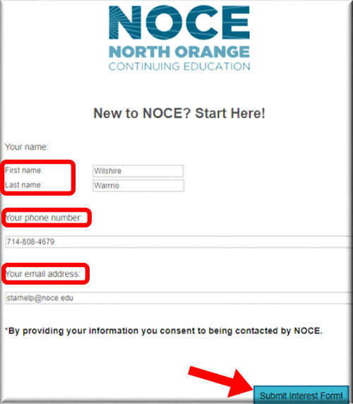 example of the NOCE interest form