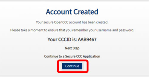 Account created example on OpenCCC