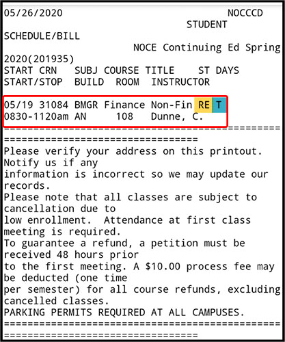 example of the schedule/bill