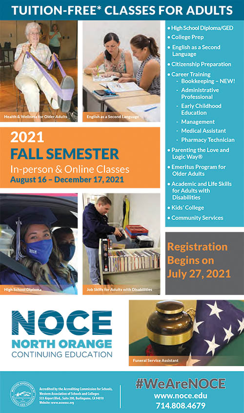 NOCE Fall 2021 Class Schedule cover