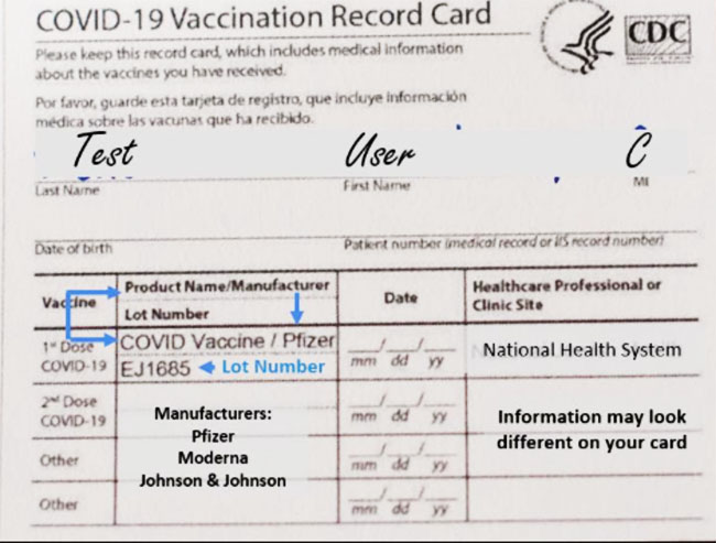 COVID-19 Vaccination Record Card Example