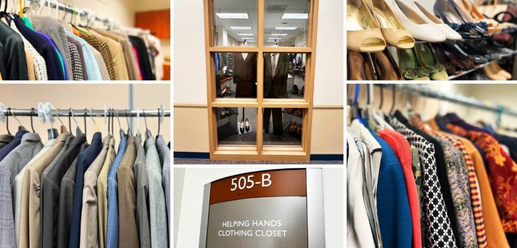 the wide variety of donated clothes in the Helping Hands Clothing Closet