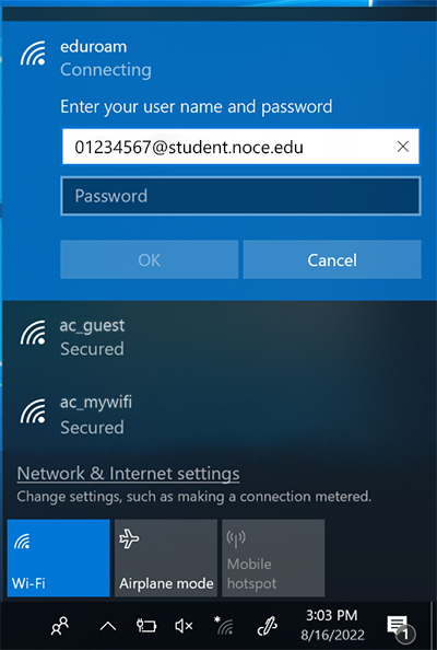 Screenshot of Windows 10 WiFi sign in screen