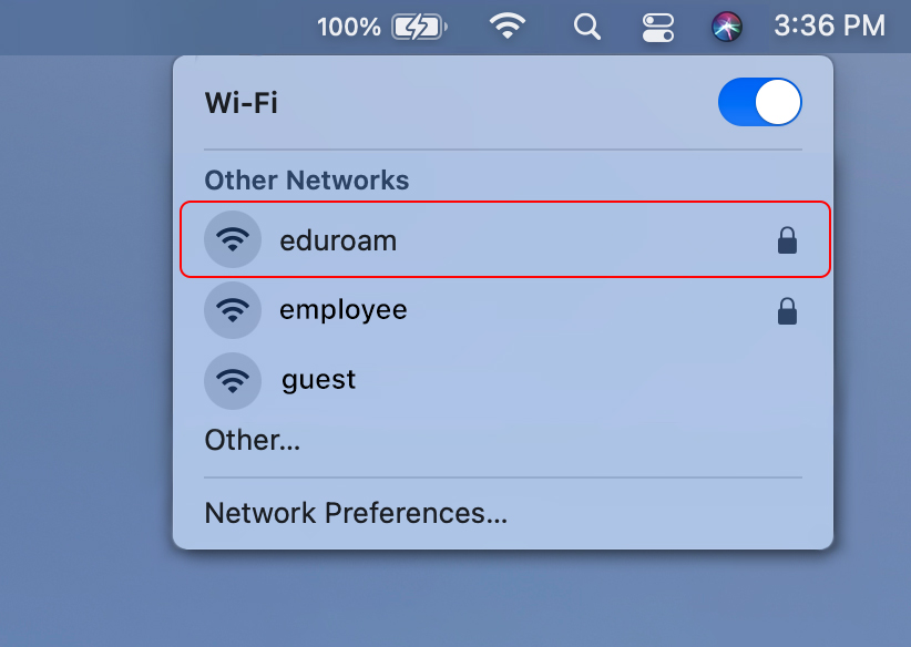 Screenshot of the WiFi screen on Mac OS X