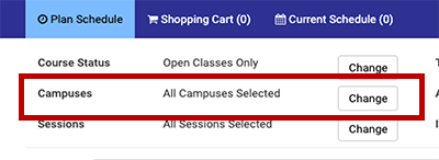 College scheduler screenshot of the top/first section