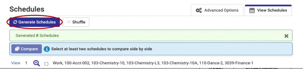 Screenshot of the bottom section of College Schedule