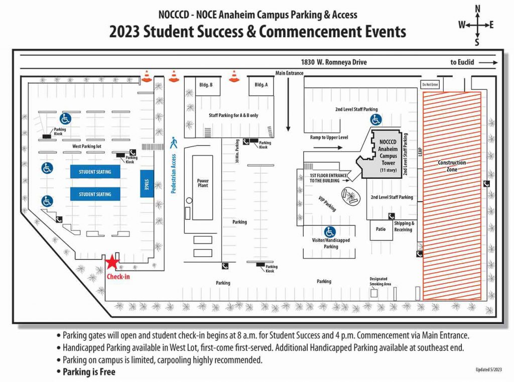 NOCE Anaheim Campus Parking and Access Map.