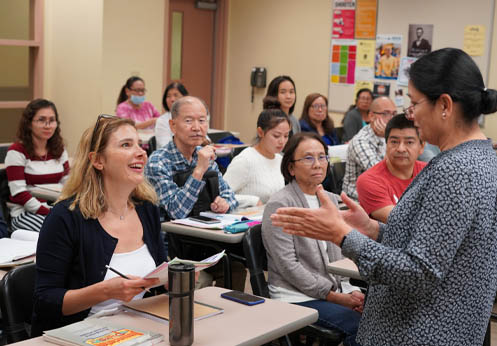 An ESL teacher asking a student a question