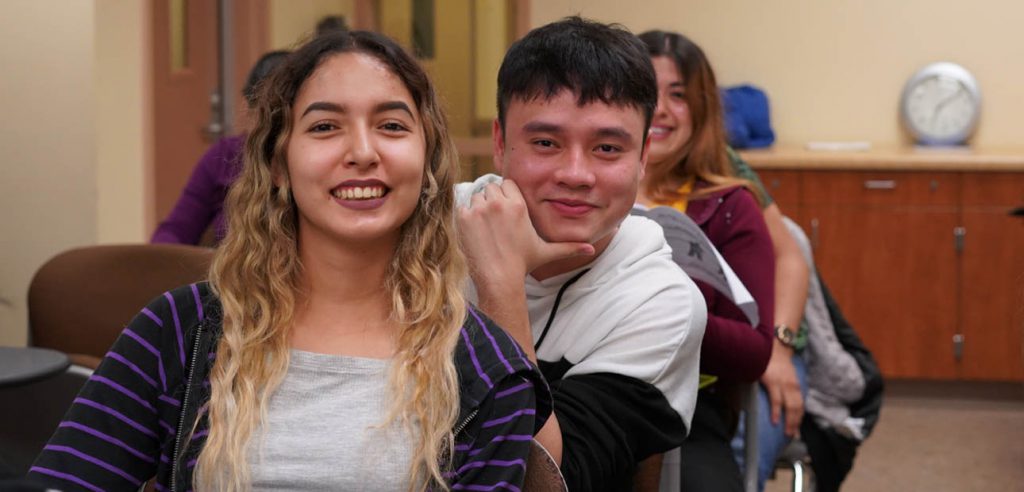 A photo of two ESL students in class