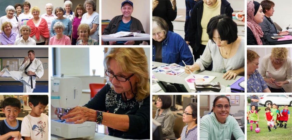 A collage of personal enrichment pictures. Showing a variety of classes the program offers.