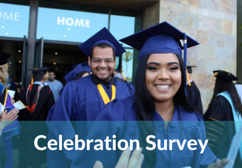 two graduates and the words celebration survey