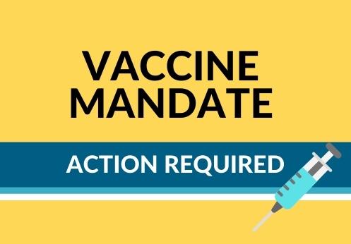 Vaccine Mandate. Action Required. Picture of a vaccine.