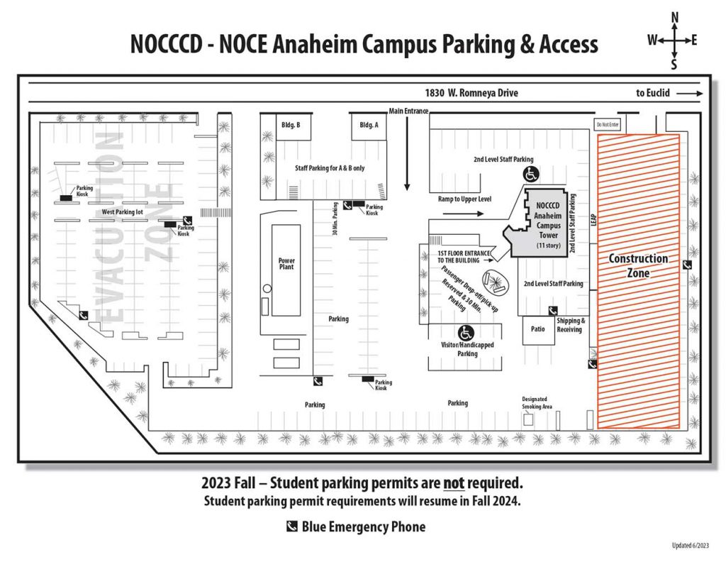 NOCE Anaheim Campus Parking map