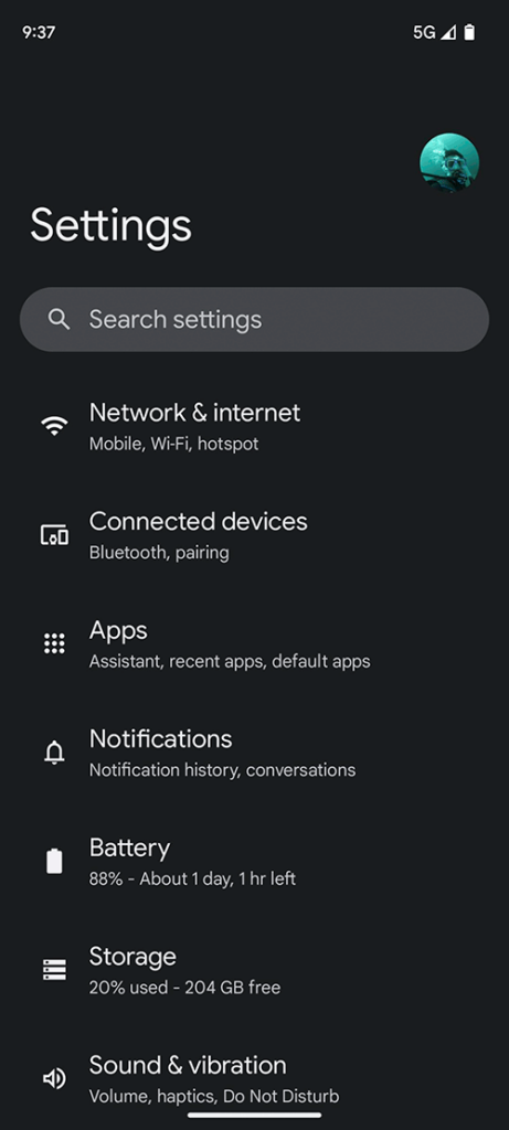 A screenshot of Android settings