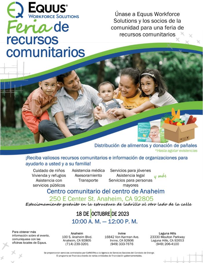 Screenshot of Equus community resource fair flier in Spanish