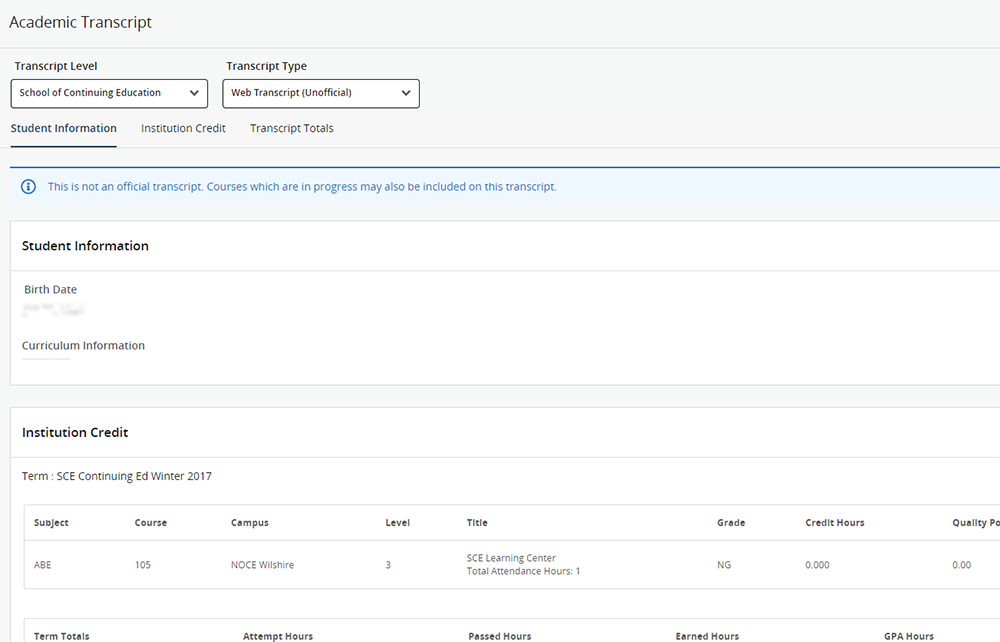 How to View Your Unofficial Transcripts North Orange Continuing Education