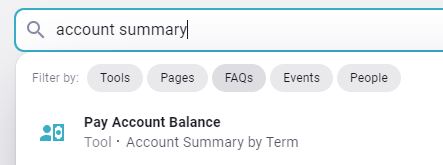 Screenshot of account summary by term search in myGateway dashboard