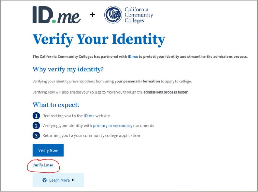 Screenshot of ID.ME verifiy identity opt in opt out page