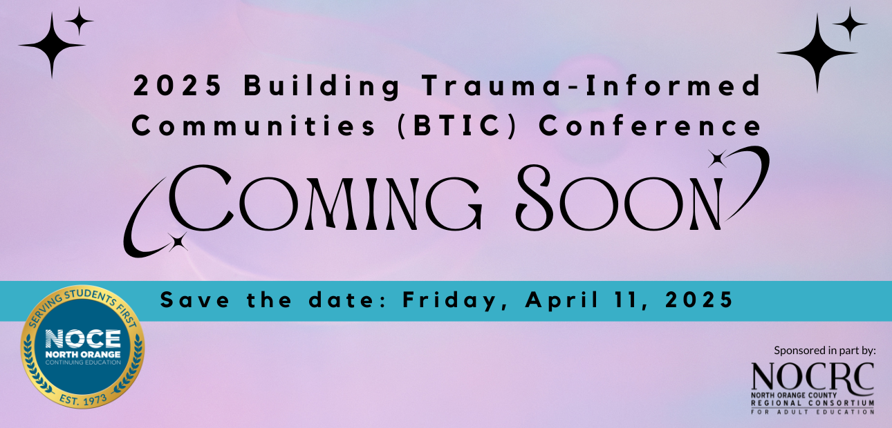 graphic with a background that looks like the Northern Lights with save-the-date Friday April 11 2025 for the Building Trauma-Informed Communities Conference