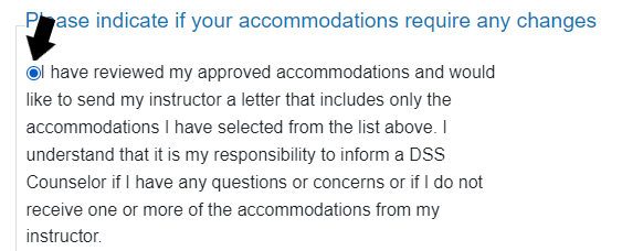 A screenshot of the review text and consent that you have approved and reviewed your accommodations selected