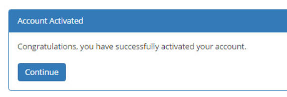 A screenshot of the pop up window that appears when your account has been activated