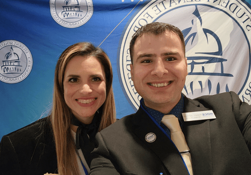 A photo of NOCE Student Trustee, Robert Johnson and SDCCE Associated Student Body President, Haydee Zuniga