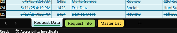 A screenshot of the Excel tabs, with color backgrounds with good color contrast.