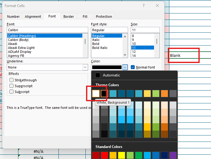 A screenshot showing how to hide text using the same color as the background.