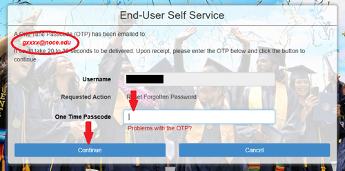 A screenshot on mygateway to enter your OTP or one time passcode.