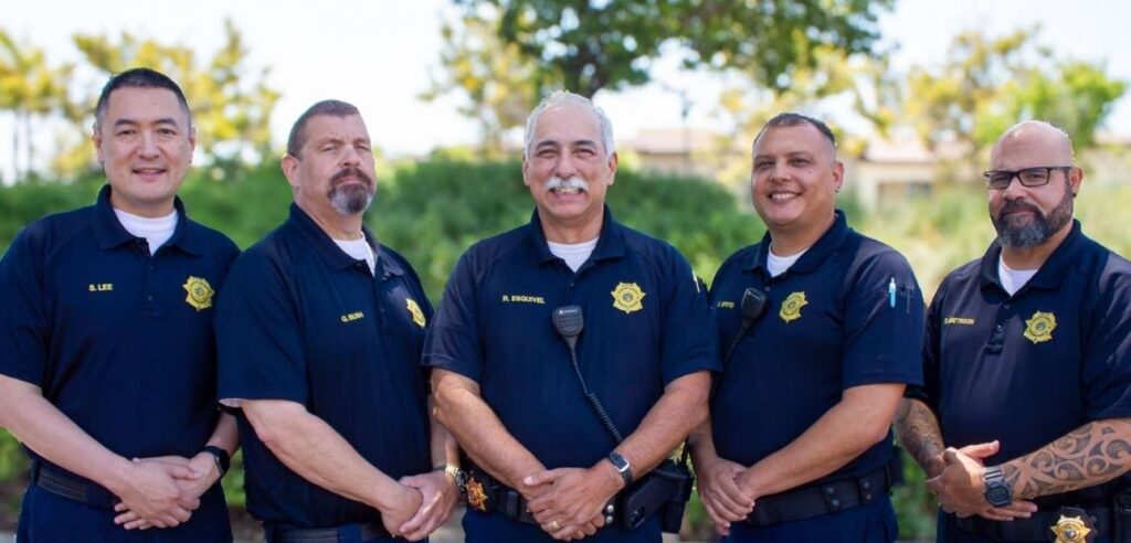 A photo of our 5 full time Anaheim Campus safety officers