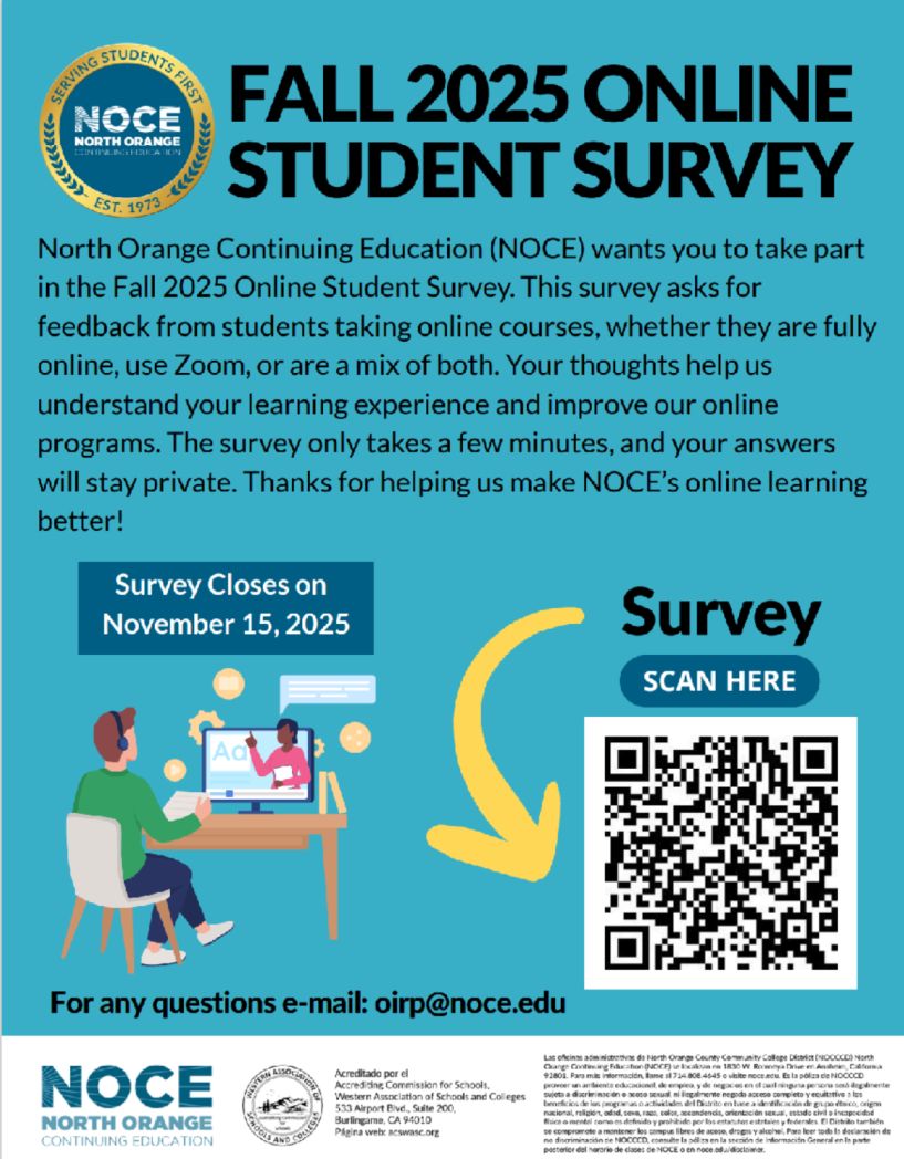 A screenshot of the Fall 2025 Online Student Survey Flier