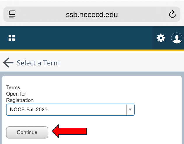 A phone screenshot of the "Select a Term" page. 