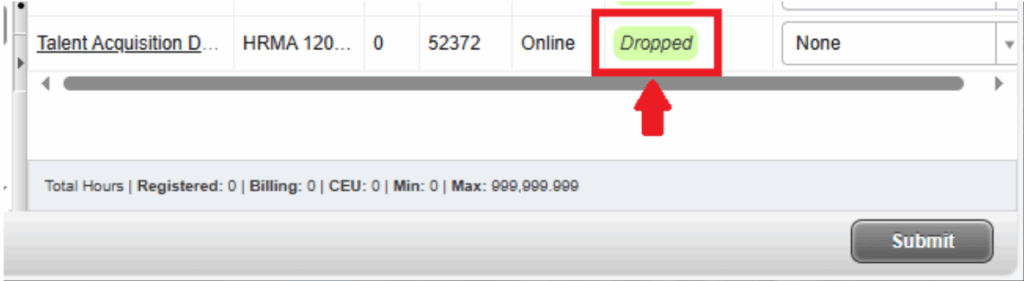 Screenshot of the "Status" showing as "Dropped" with a red arrow pointing to it.