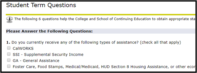 Screenshot of the VTEA (student term questions) suvey.