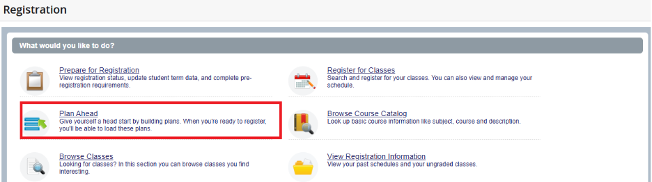 Screenshot of "Plan Ahead" section circled in red.