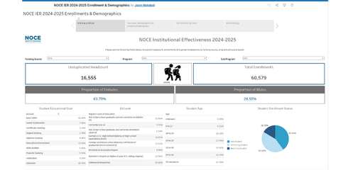 a screenshot of the 2024/25 enrollments and demographics tableau
