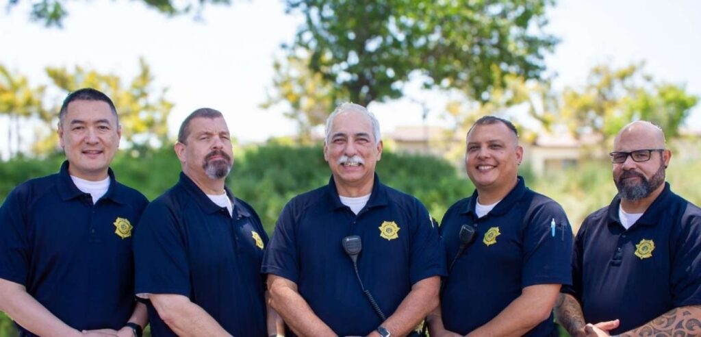 A photo of our 5 full time Anaheim Campus safety officers