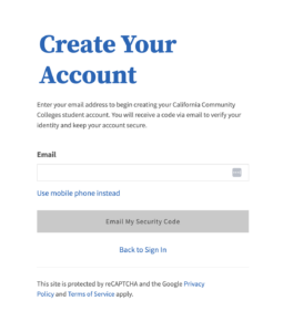 A screenshot of OpenCCC Create Your Account screen