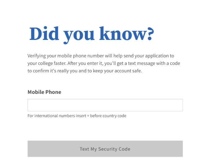 Screenshot of mobile phone authentication screen.