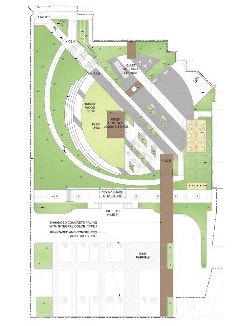 Overhead map view of the first floor circle area redesign.