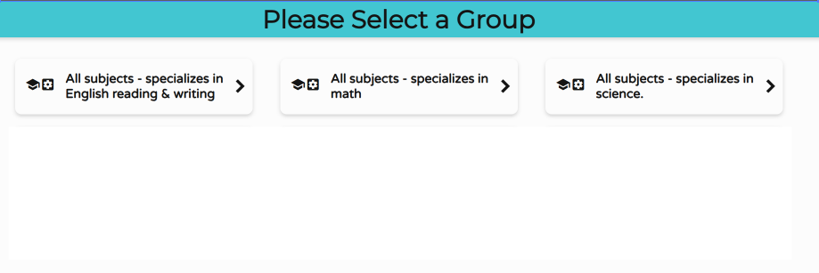 A screenshot of NOCE Tutoring Center with the All subject - English, All Subjects - Math, and All Subjects - science buttons.