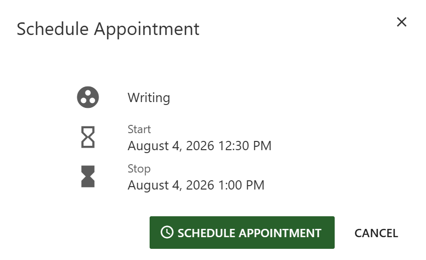 A screenshot of the schedule appointment screen with the green Schedule Appointment button.