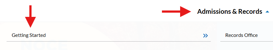 Example of the NOCE menu showing the getting started drop down menu
