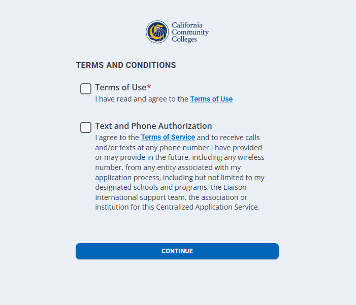 A screenshot of CCCStart's terms and conditions page.