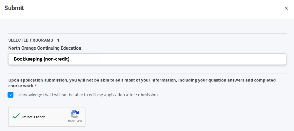 Screenshot of the Final Submit page in CCCStart.