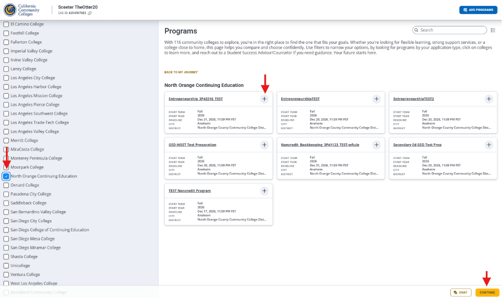 Screenshot of the Programs page in CCCStart