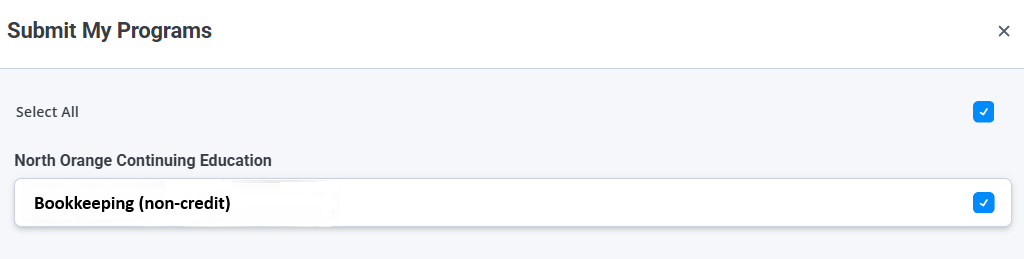 Screenshot of the submit my programs page in CCCStart