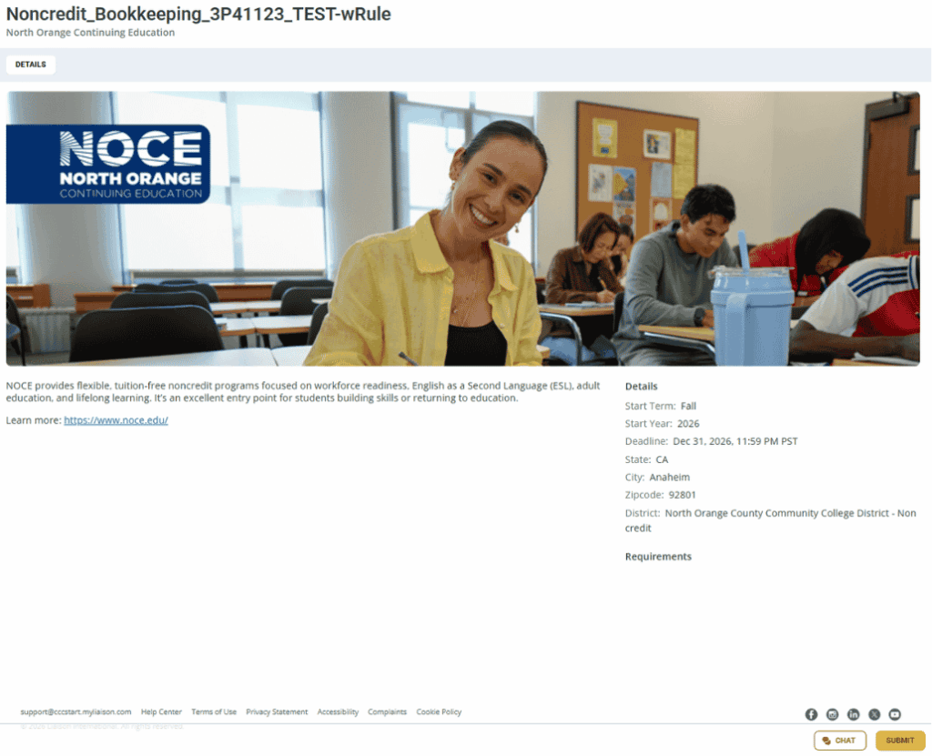 Screenshot of the program submit page.